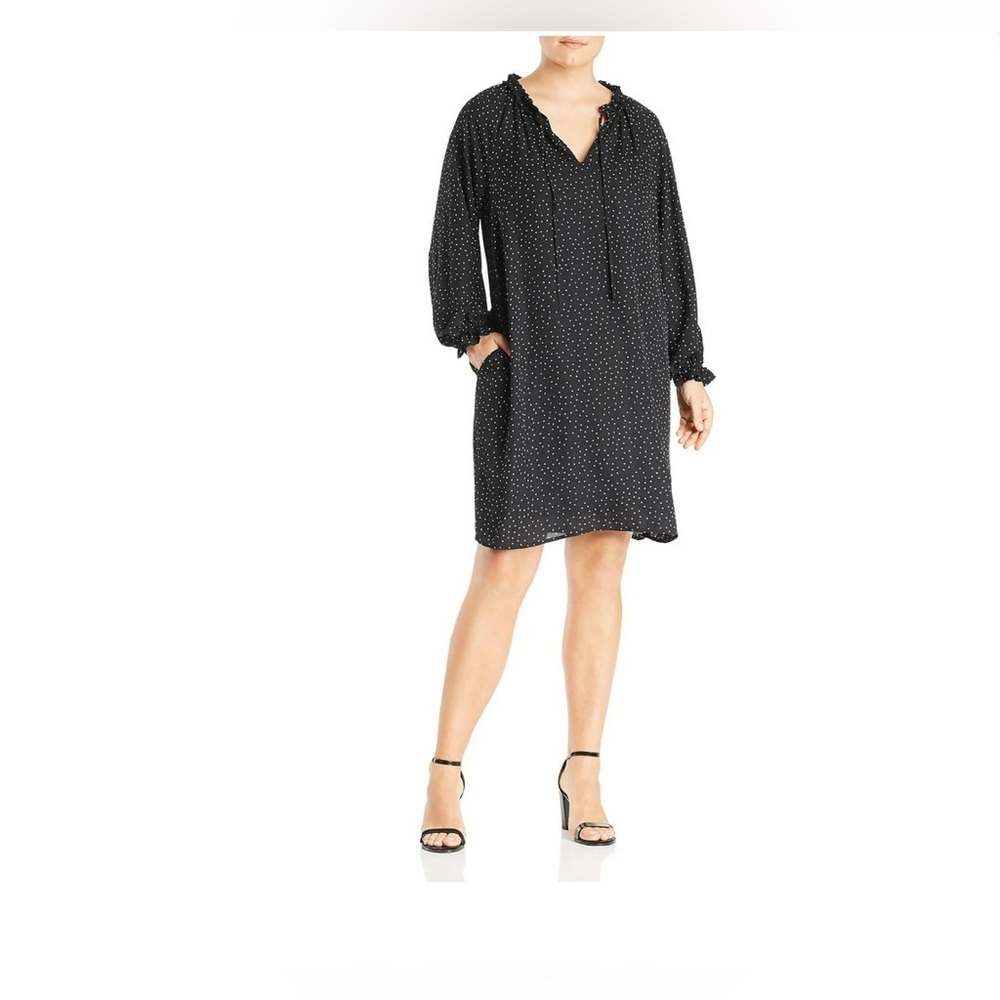 B Collection by Bobeau Yvonne Polka Dot Ruffle Hem Shift Dress Black 1X
